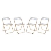 LeisureMod Lawrence Acrylic Folding Chair With Gold Metal Frame, Set of 4 - Clear
