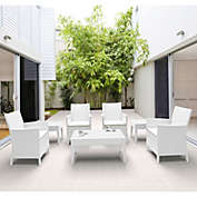 Luxury Commercial Living 7-Piece White Patio Casual Seating Set with Sunbrella White Cushion 36"