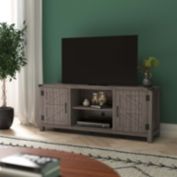 Emma + Oliver Troyer Barn Door Style TV Stand for up to 65" TV's - Farmhouse Gray Wash Entertainment Center - 59" Media Console with Adjustable Middle Shelf