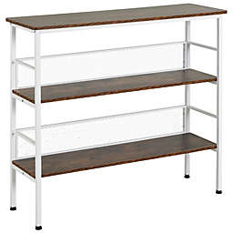 HOMCOM 3-Tier Console Table Industrial Style Storage Metal Wooden Shelf with a Robust Multi-Functional Design & Adjustable Feet, White