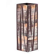 Art Glass Designs 11.75" Brown and Orange Vertical Lines Square Glass Vase
