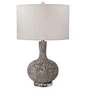Contemporary Home Living 25.75" Distressed Gray Glass Table Lamp with White Drum Shade