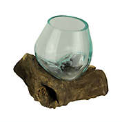 Zeckos Molten Glass On Teak Driftwood Decorative Bowl/Vase/Terrarium Planter
