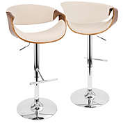 Contemporary Home Living Walnut Wood and Cream Fabric Adjustable Swivel Indoor Counter Stools 42.5"