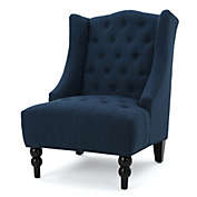 Contemporary Home Living 38.5" Blue and Brown Contemporary Tufted Club Chair