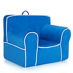 Slickblue Upholstered Kids Sofa with Velvet Fabric and High Quality Sponge-Blue