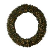 Nearly Natural 6'D Large Flocked Artificial Christmas Wreath with Pinecones, Berries, 600 Clear LED Lights and 1080 Bendable Branches