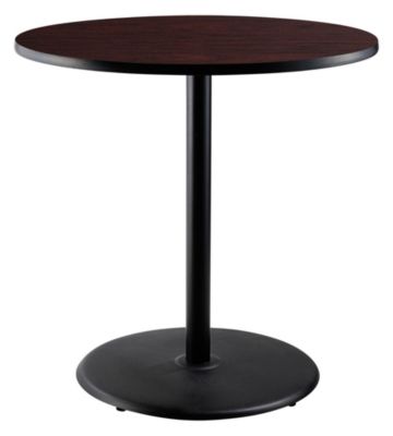 National Public Seating  Cafe Table, 36" Round, Round Base, 42" Height, Particleboard Core/T-Mold, Mahogany Top, Black Frame