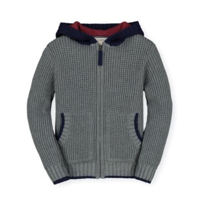 Hope & Henry Boys&#39; Zip Up Sweater Hoodie Waffle Stitch, Grey, 6-12 Months