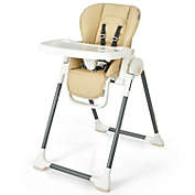 Slickblue Foldable Baby High Chair with Double Removable Trays and Book Holder-Beige