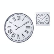Urban Trends Collection Metal Round Wall Clock with Box, Glass Covered and Roman Numeric Design Painted Finish White