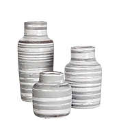 Sullivans  Set of 3 Ceramic Striped Bottle Vase 7"H, 5.25"H & 3.5"H Gray
