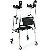 Slickblue  Folding Auxiliary Walker Rollator with Brakes Flip-Up Seat Bag Multifunction-Silver