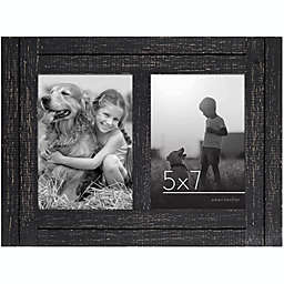 Americanflat 5x7 Double Picture Frame in Charcoal Black - Textured Wood and Polished Glass - Horizontal and Vertical Formats for Wall and Tabletop, 2 5x7 openings