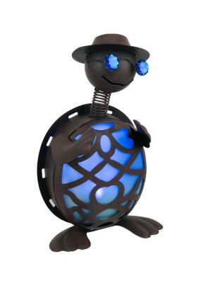 Gerson Rustic Finish Metal Art Turtle in Hat and Sunglasses Solar Powered LED Light Garden Statue