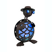 Gerson Rustic Finish Metal Art Turtle in Hat and Sunglasses Solar Powered LED Light Garden Statue