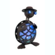 Gerson Rustic Finish Metal Art Turtle in Hat and Sunglasses Solar Powered LED Light Garden Statue
