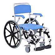 HomCom Rolling Shower Wheelchair Bath Toilet Commode Bariatric with 24" Wheels, Detachable Bucket & Shower-Proof Design, Blue