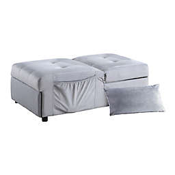 Lexicon Netto Gray Velvet Upholstered Lift Top Storage Bench with Pull-out Ottoman