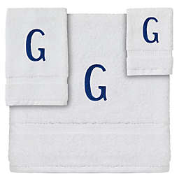 Juvale 3-Piece Letter G Monogrammed Bath Towels Set, Embroidered Initial G Wedding Gift (White, Blue)