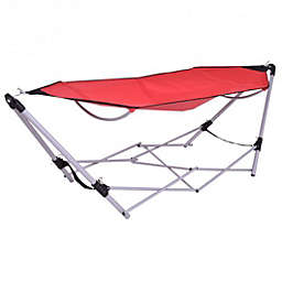 Costway-CA Portable Folding Steel Frame Hammock with Bag-Red
