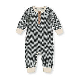 Hope & Henry Baby Henley Sweater Romper with Elbow Patches (Charcoal and Ivory Herringbone, 18-24 Months)