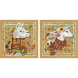 Great Art Now Fall Llama & Unicorn by Fiona Stokes-Gilbert 13-Inch x 13-Inch Framed Wall Art (Set of 2)