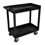 Luxor EC11SP5-B 32"W x 18"D 2 Tub Shelf Utility Cart with SP5 Casters, Black