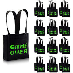 Blue Panda Video Game Birthday Party Favor Bags, Small Black Totes (24 Pack)