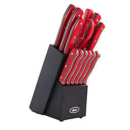 Oster Steffen 14 Piece Stainless Steel Cutlery Set in Red with Hardwood Storage Block