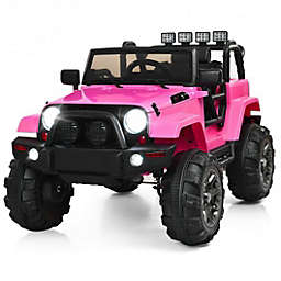 Costway 12V Kids Remote Control Riding Truck Car with LED Lights-Pink