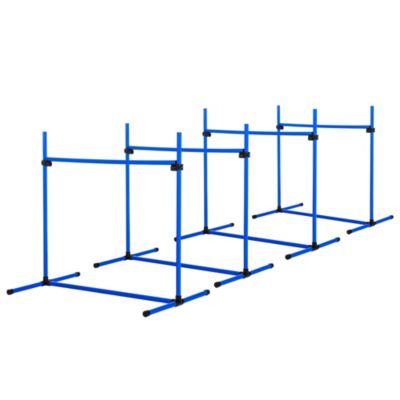 PawHut 4 Piece Dog Agility Starter Kit with Adjustable Height Jump Bars, Included Carry Bag, & Displacing Top Bar, Blue