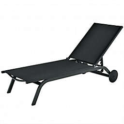 Costway Aluminum Fabric Outdoor Patio Lounge Chair with Adjustable Reclining -Black