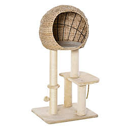 PawHut Cat Tree with Sisal Scratching Post Condo and Hanging Rope 44.5