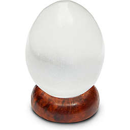 WellBrite Healing Crystal, Selenite Egg with Wood Stand (2-Piece Set)