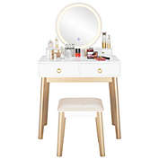 Inq Boutique Elegant Vanity Set with Lighted Round Mirror and Cushioned Stool