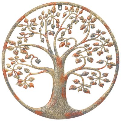 38 inch Tri-Tone Leaves Birds In Branches Metal Tree Indoor Outdoor Wall Decor 