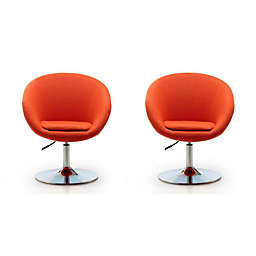 Manhattan Comfort Hopper Swivel Adjustable Height Chair in Orange and Polished Chrome (Set of 2)