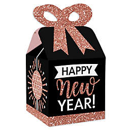 Big Dot of Happiness Rose Gold Happy New Year - Square Favor Gift Boxes - New Years Eve Party Bow Boxes - Set of 12