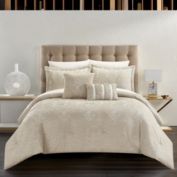 Chic Home Hubli Comforter Set Embroidered Pattern Heathered Bedding - Decorative Pillows Shams Included - 5 Piece - Queen 92x96", Beige