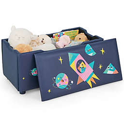 Slickblue Kids Wooden Upholstered Toy Storage Box with Removable Lid-Navy