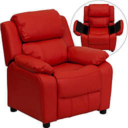 Flash Furniture Deluxe Padded Contemporary Red Vinyl Kids Recliner With Storage Arms - Red Vinyl