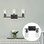 Stock Preferred 3-Lights Wall Light Glass Vanity Lamp in Metal Black