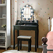 Slickblue Makeup Dressing Table with Touch Switch Lighted Mirror and Cushioned Stool-Black