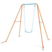 Slickblue Outdoor Kids Swing Set with Heavy Duty Metal A-Frame and Ground Stakes-Orange