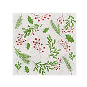Blue Panda Holly Berry Paper Napkins for Christmas Party (White, 6.5 x 6.5 In, 100 Pack)