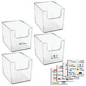 mDesign Deep Plastic Home Storage Organizer Toy Bin - 4 Bins + 24 Labels - Clear
