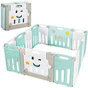 Slickblue 14-Panel Foldable Baby Playpen Kids Activity Centre-Green
