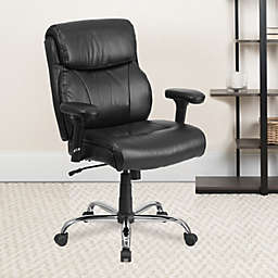 Emma + Oliver 400 lb. Big & Tall Mid-Back Black Stitch LeatherSoft Arm Ergonomic Office Chair