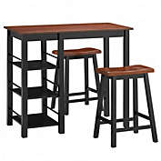 Costway 3 Piece Counter Height Dining Table Set with 2 Saddle Stools and Storage Shelves